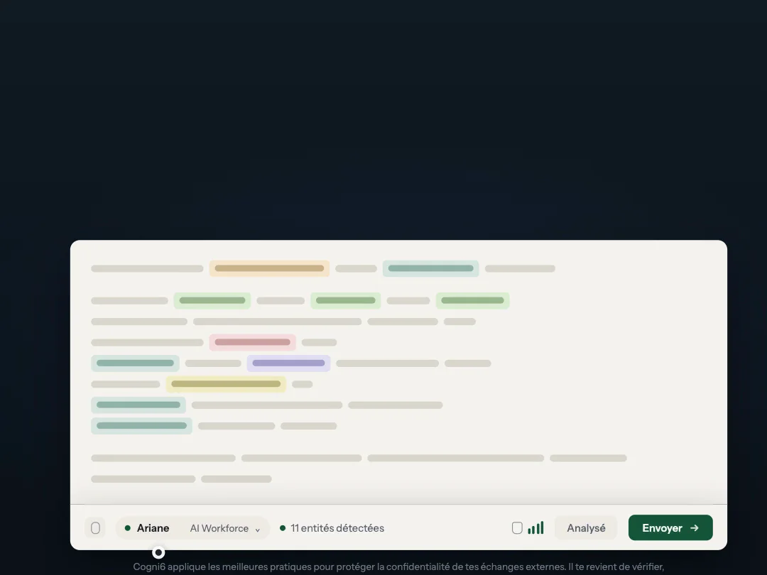 The Cogni6 composer with sensitive values detected before sending